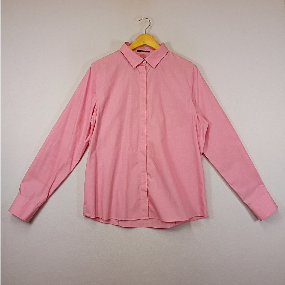 Preppy Lands End Womens 12 Pink No Iron Supima Cotton Hidden Button Shirt